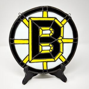 Boston Bruins Stained Glass Suncatcher NHL B Logo Yellow Black 9.25” Window Art